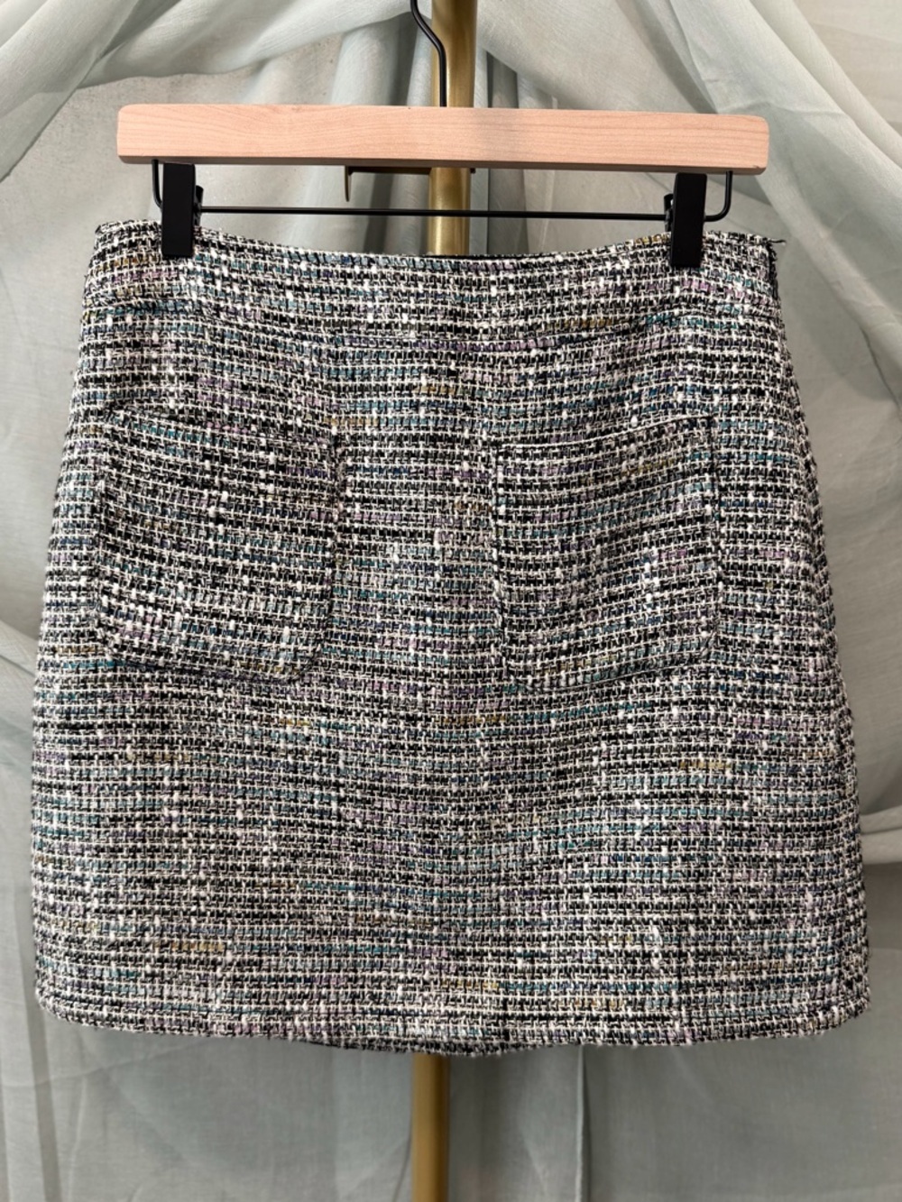 Ann Taylor LOFT Tweed Skirt - Black and White with hints of Purple and Green